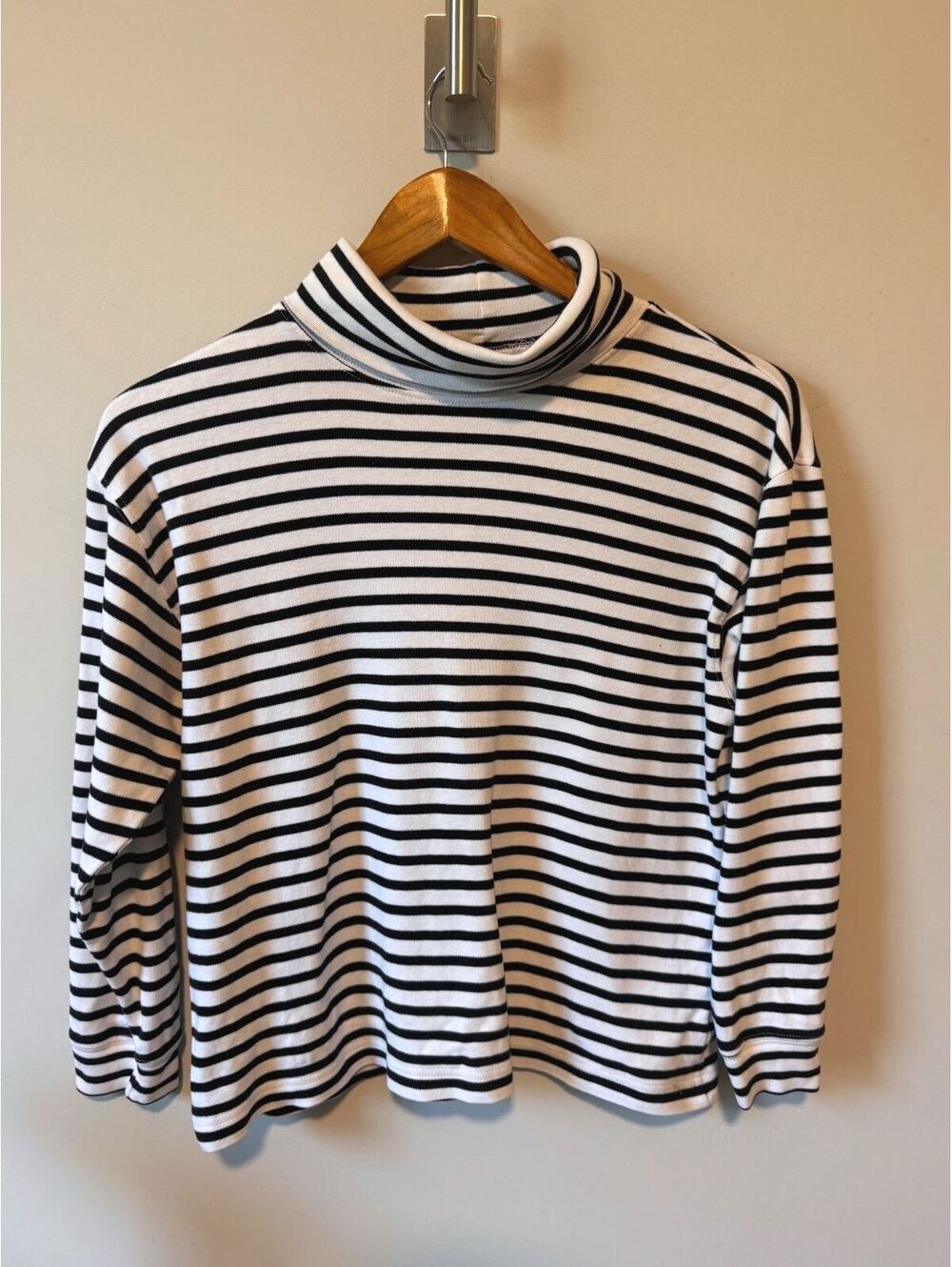 LORD & TAYLOR | Black and White Striped Turtleneck Top Cotton USA Size Petite L